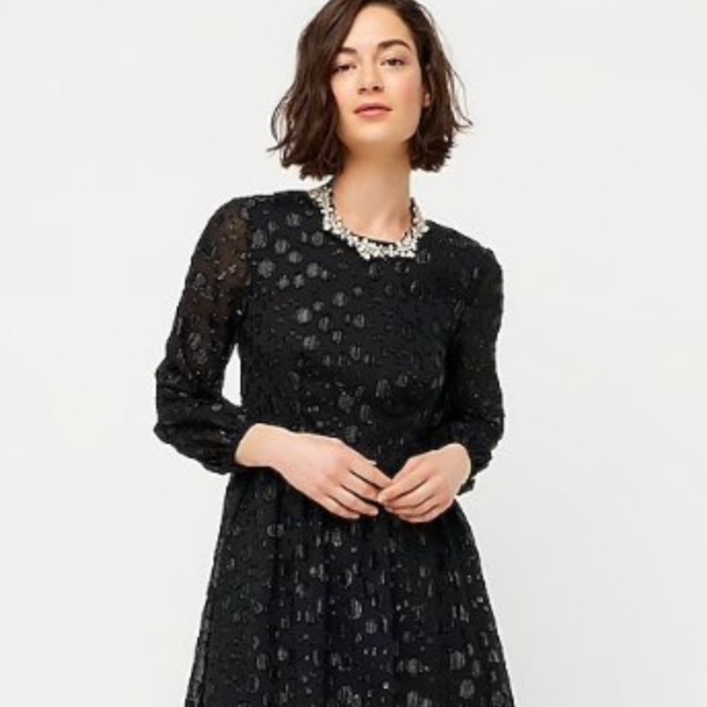 J. Crew Black Dotted Fit and Flare Dress